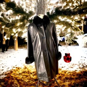 Saks Fifth Avenue Leather Trench with Genuine Fox Trim (12)